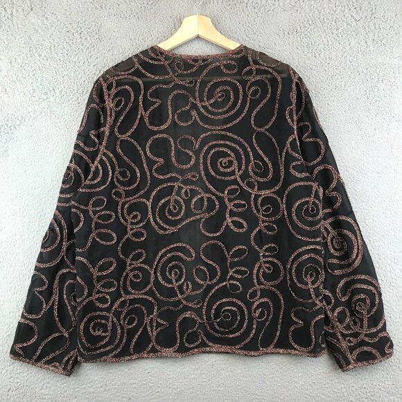 Vintage Laura Ashley Womens Black Chiffon Sheer Cardigan Blazer Jacket Textured - Picture 2 of 7